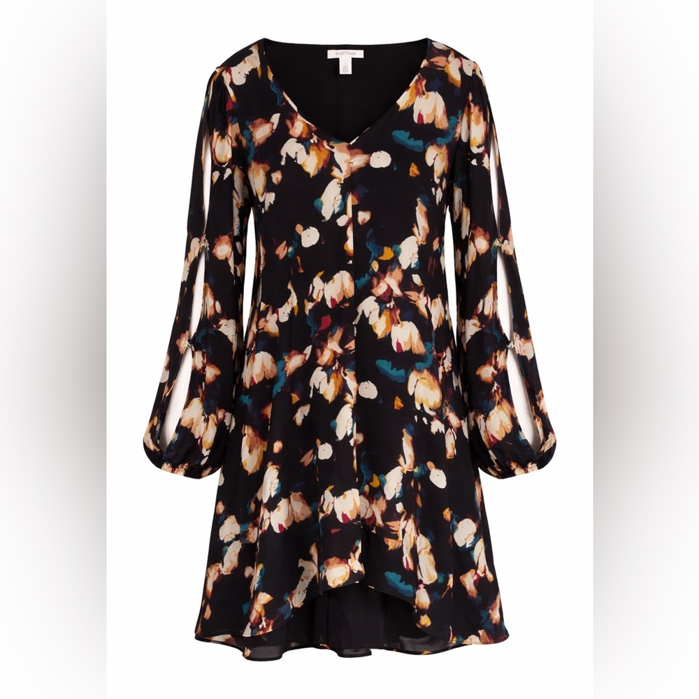 White House Black Market Abstract Floral Keyhole Sleeve Dress | Size 6